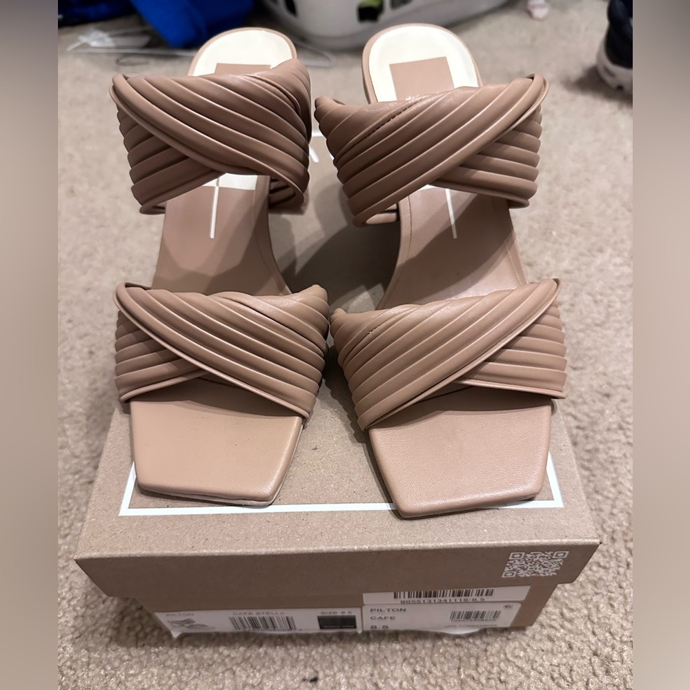 Dolce Vita Taupe Braided Double Strap Heeled Sandals